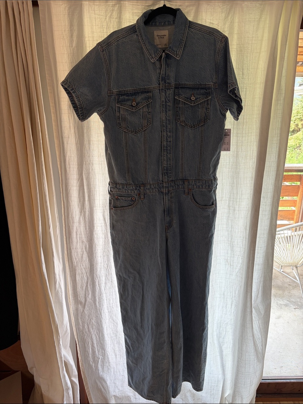 Abercrombie & Fitch Blue Denim Short-Sleeve Jumpsuit